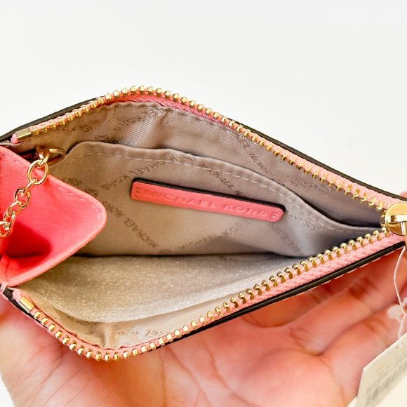 Michael Kors Jet Set Travel Small Coin Pouch ID Key Holder Wallet Grapefruit - Picture 8 of 11